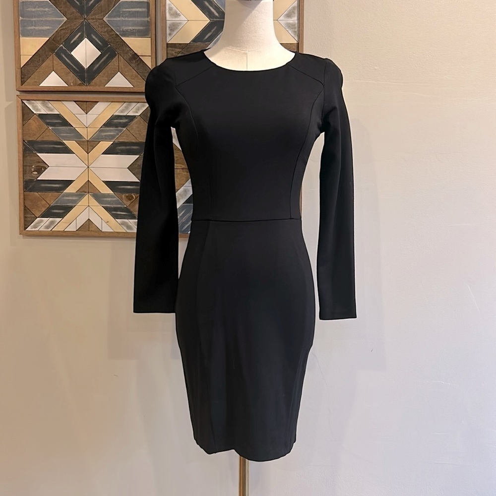Bar III Long-Sleeve Ponte-Knit Dress in Deep Black size Small